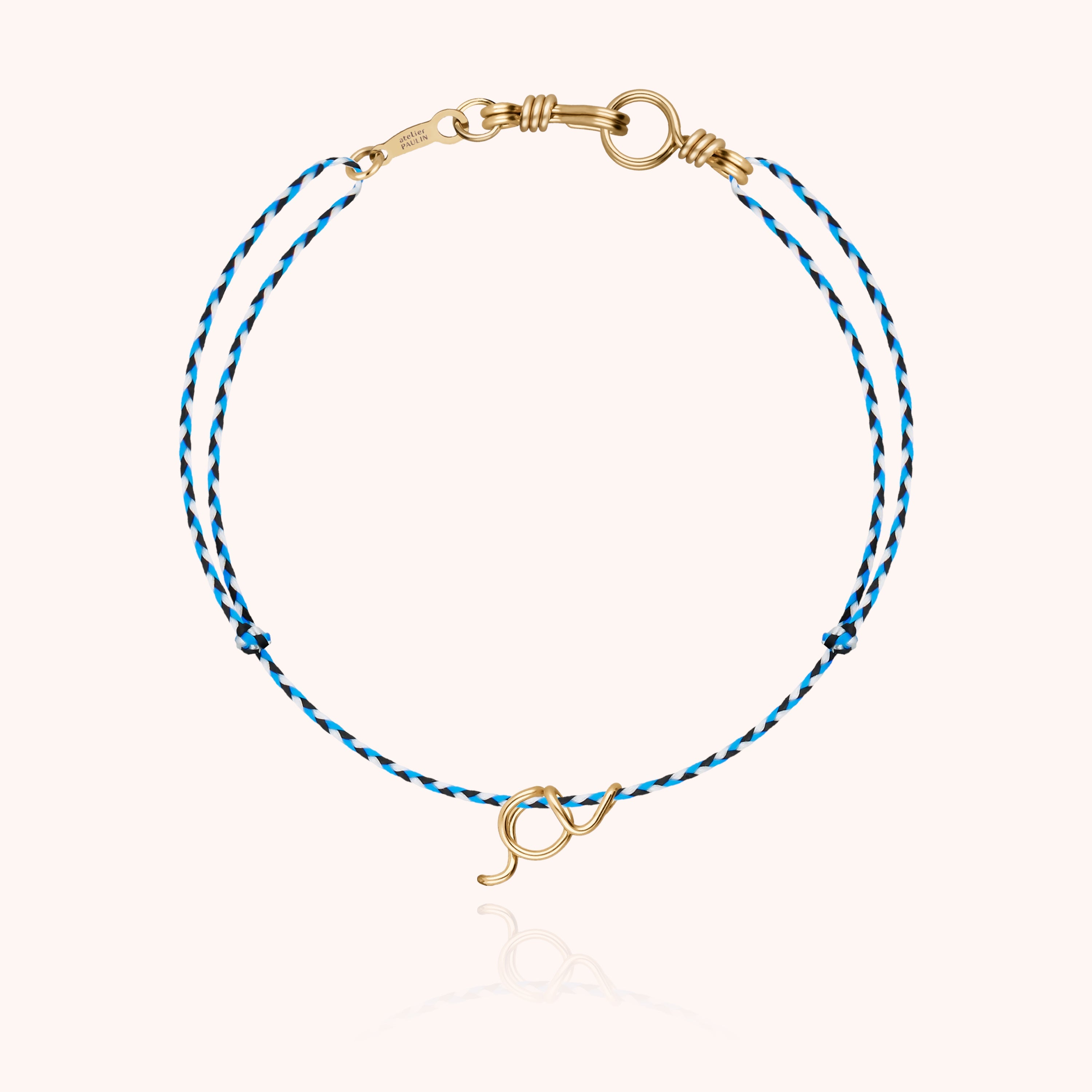 Bracelet Cordon Initiale Mini Attache moi en or jaune laminé — bijou artisanal fait main