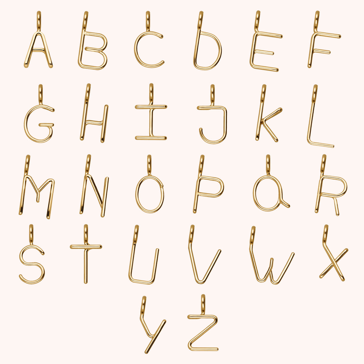 Full alphabet of Charms Capital Initial, 26 letters in 14k yellow gold-filled wire