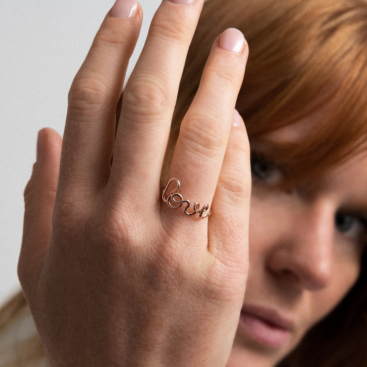 Detail of the finish on the Original Love Ring in 14k rose gold-filled wire