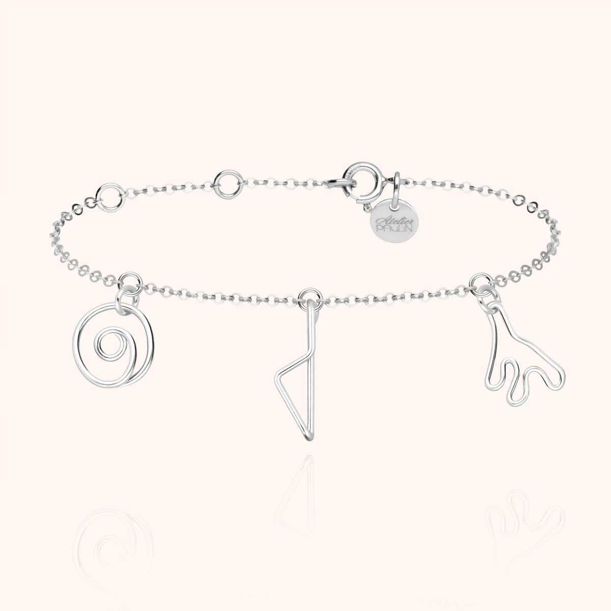 Trio Corsica Charms Bracelet in sterling silver wire, three hanging charms