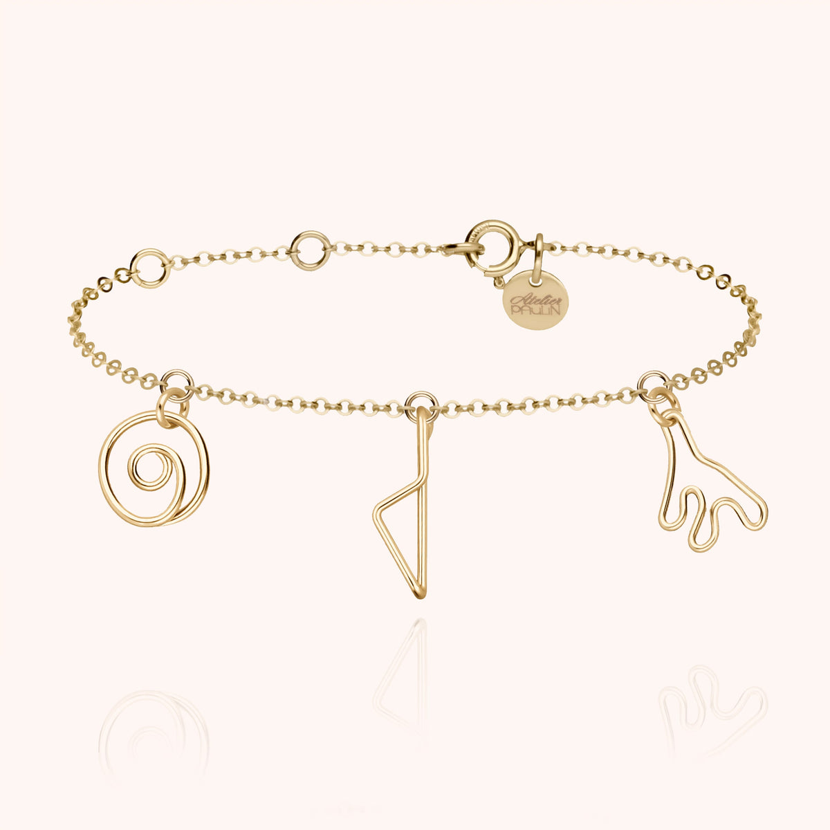 Bracelet Charms Trio Corsica en or jaune laminé, trois charms suspendus