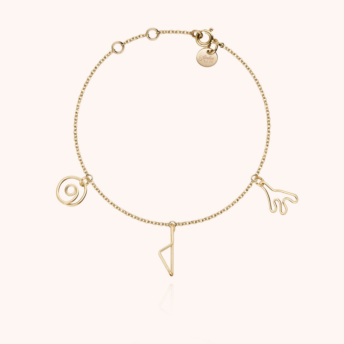 Charms-Armband Trio Corsica aus Gelbes Goldfilled, Ansicht im Kreis