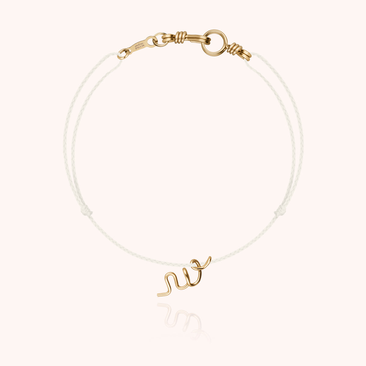 Bracciale Cordino Fosforescente Iniziale Mini Attache moi « W » in filo d'oro giallo 18kt