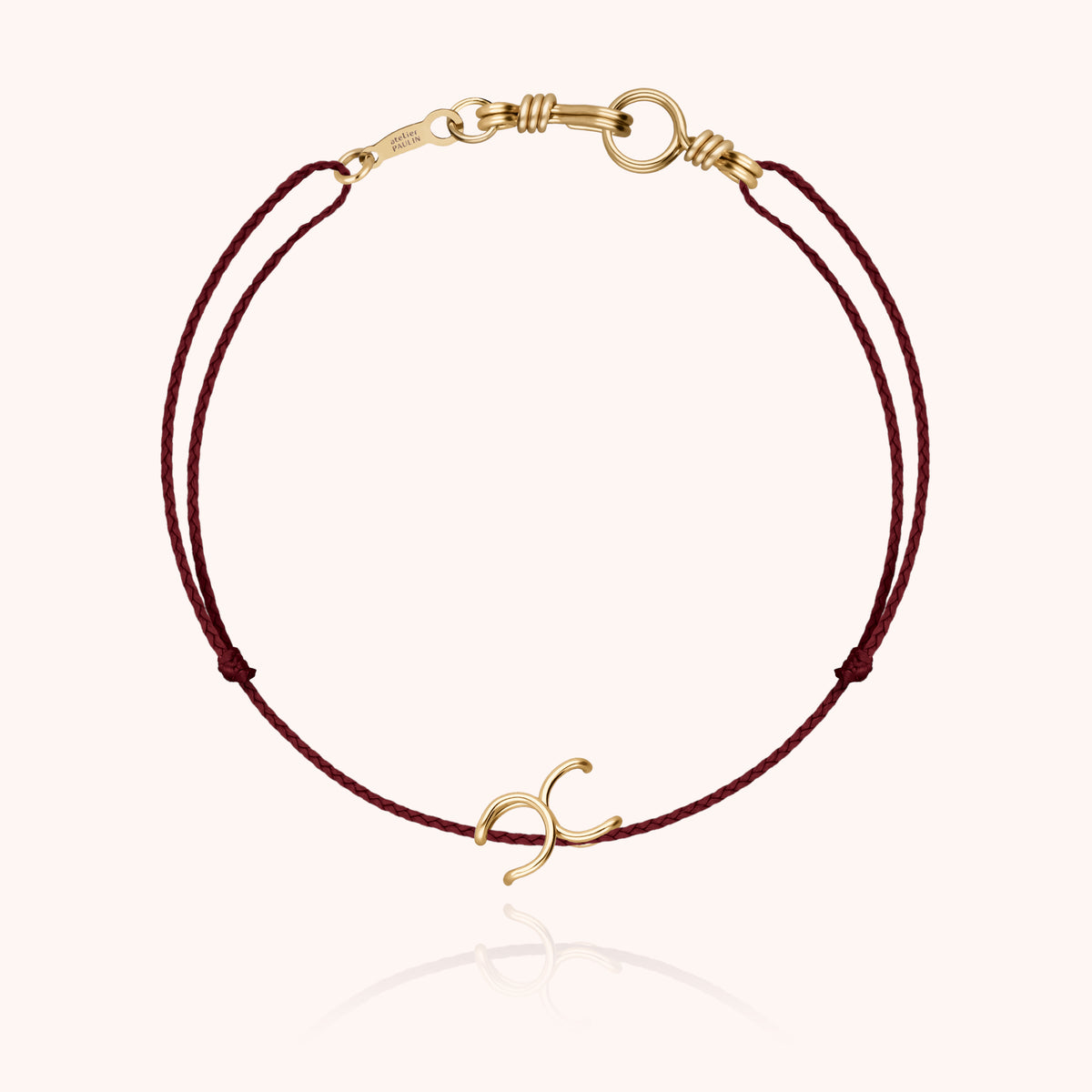 Armband Kordel Uni Initiale Mini Attache moi „X" aus 18 Karat Gelbgold, Kordel Pflaume