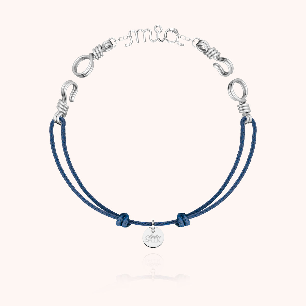 Bracciale Cordino Attache moi Personalizzato in filo d'argento sterling 925, portato al polso