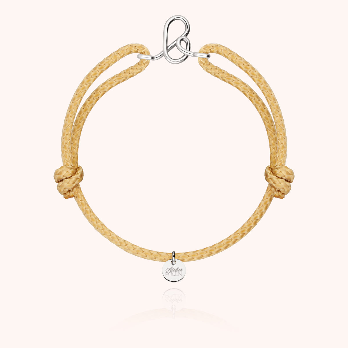 Bracciale Cordino Cerato Iniziale Uomo « B » in filo d'argento sterling 925, cordino beige naturale