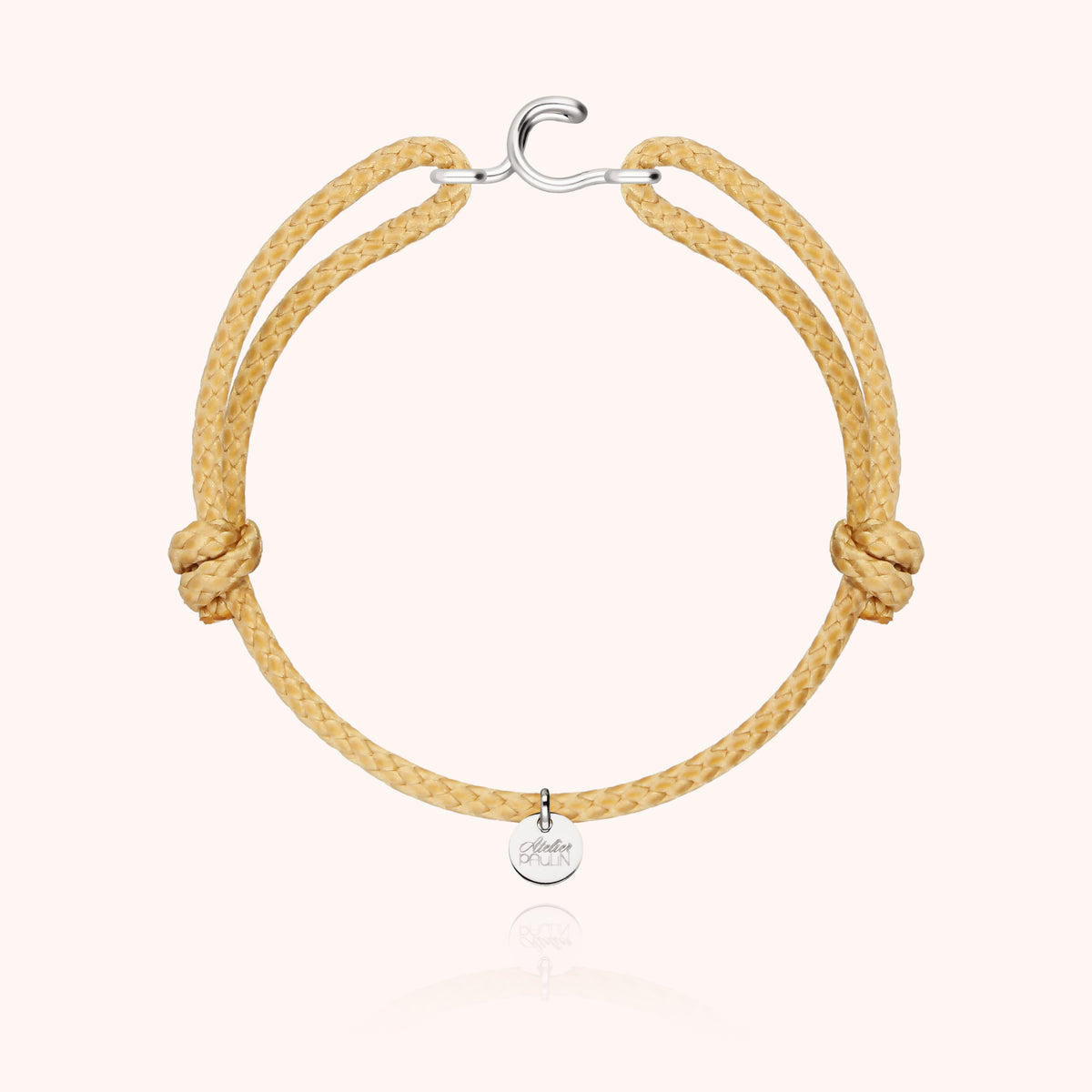 Bracciale Cordino Cerato Iniziale Uomo « C » in filo d'argento sterling 925, cordino beige naturale