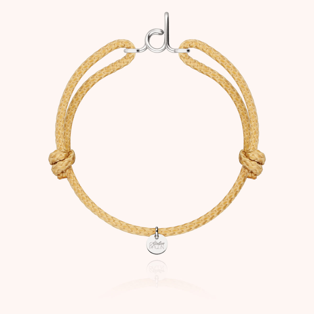 Bracciale Cordino Cerato Iniziale Uomo « D » in filo d'argento sterling 925, cordino beige naturale
