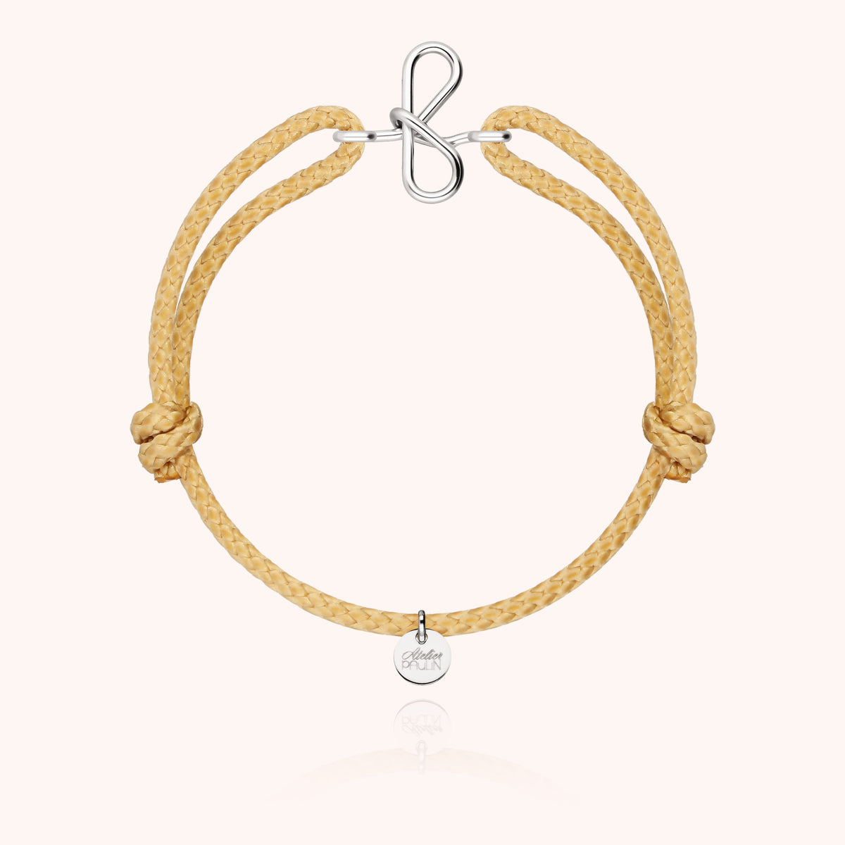 Bracciale Cordino Cerato Iniziale Uomo « F » in filo d'argento sterling 925, cordino beige naturale