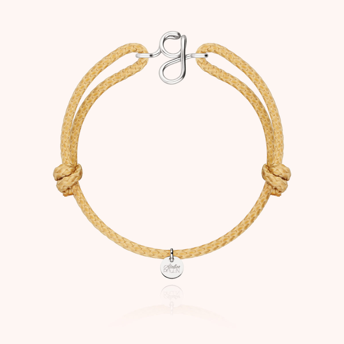 Bracciale Cordino Cerato Iniziale Uomo « G » in filo d'argento sterling 925, cordino beige naturale