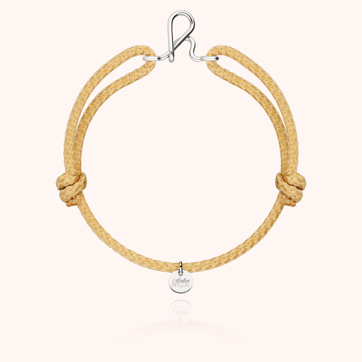 Bracciale Cordino Cerato Iniziale Uomo « H » in filo d'argento sterling 925, cordino beige naturale