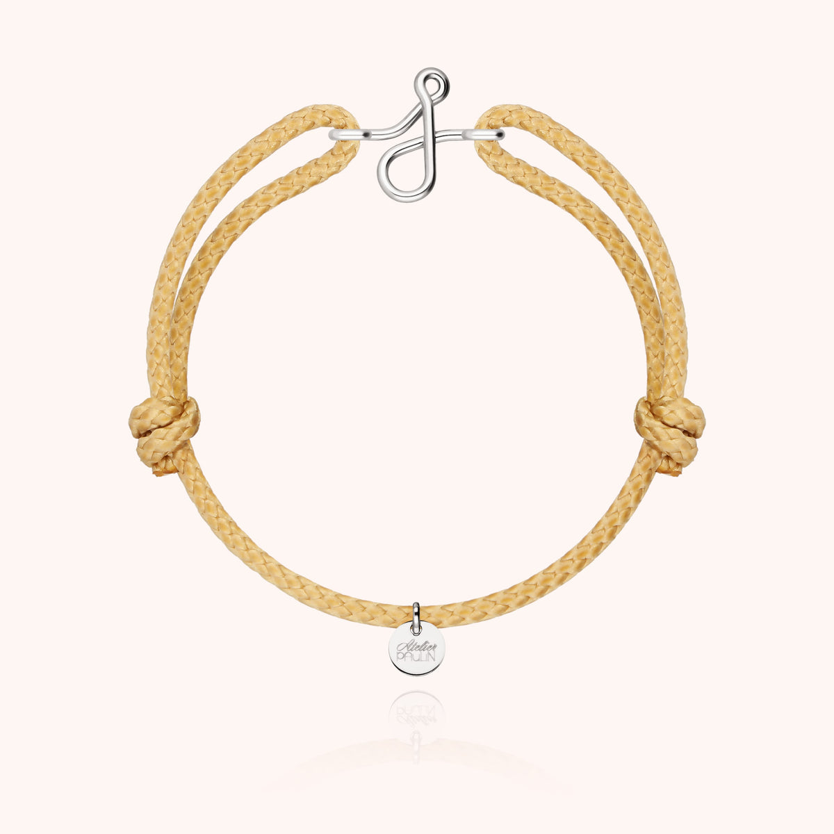 Bracciale Cordino Cerato Iniziale Uomo « J » in filo d'argento sterling 925, cordino beige naturale