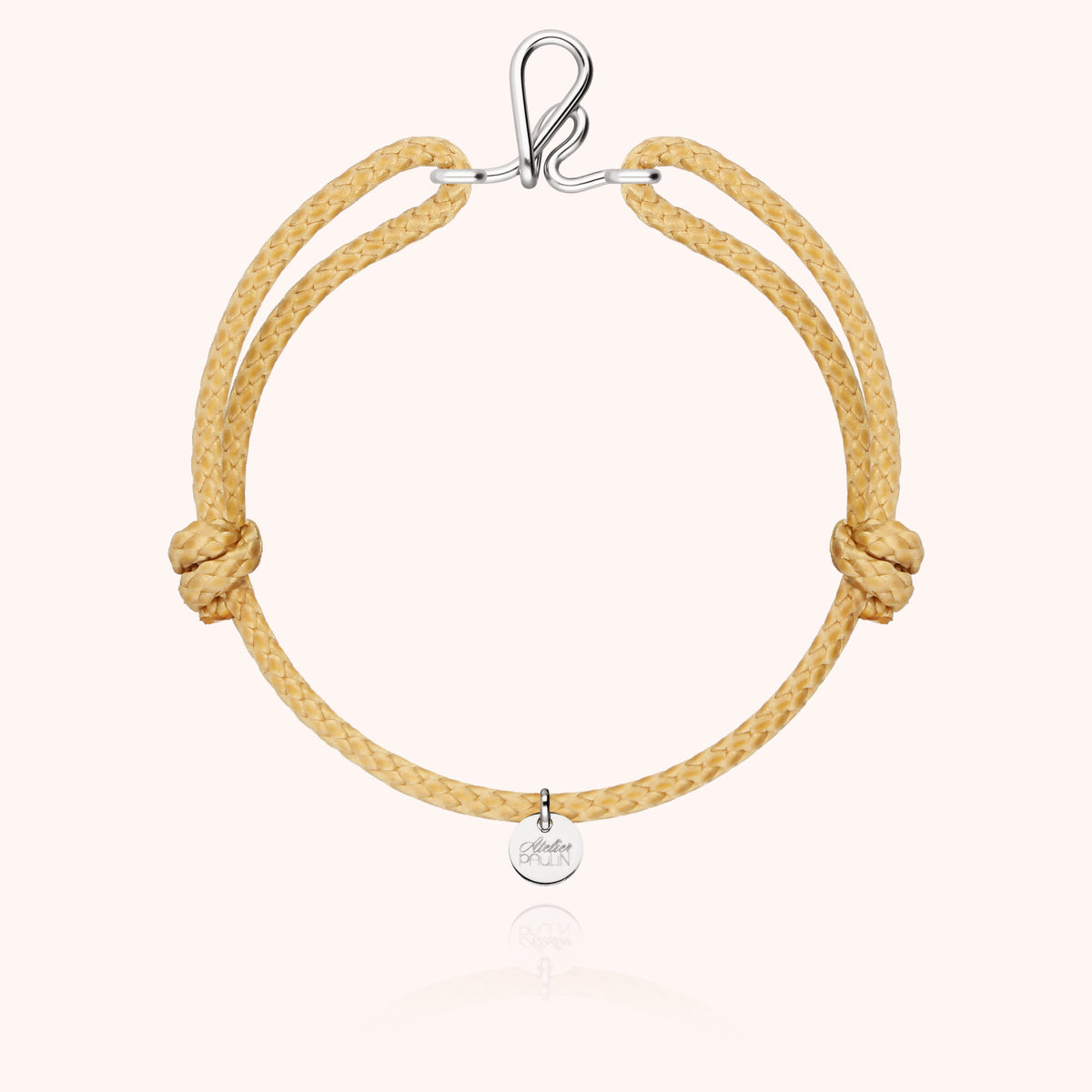 Bracciale Cordino Cerato Iniziale Uomo « K » in filo d'argento sterling 925, cordino beige naturale