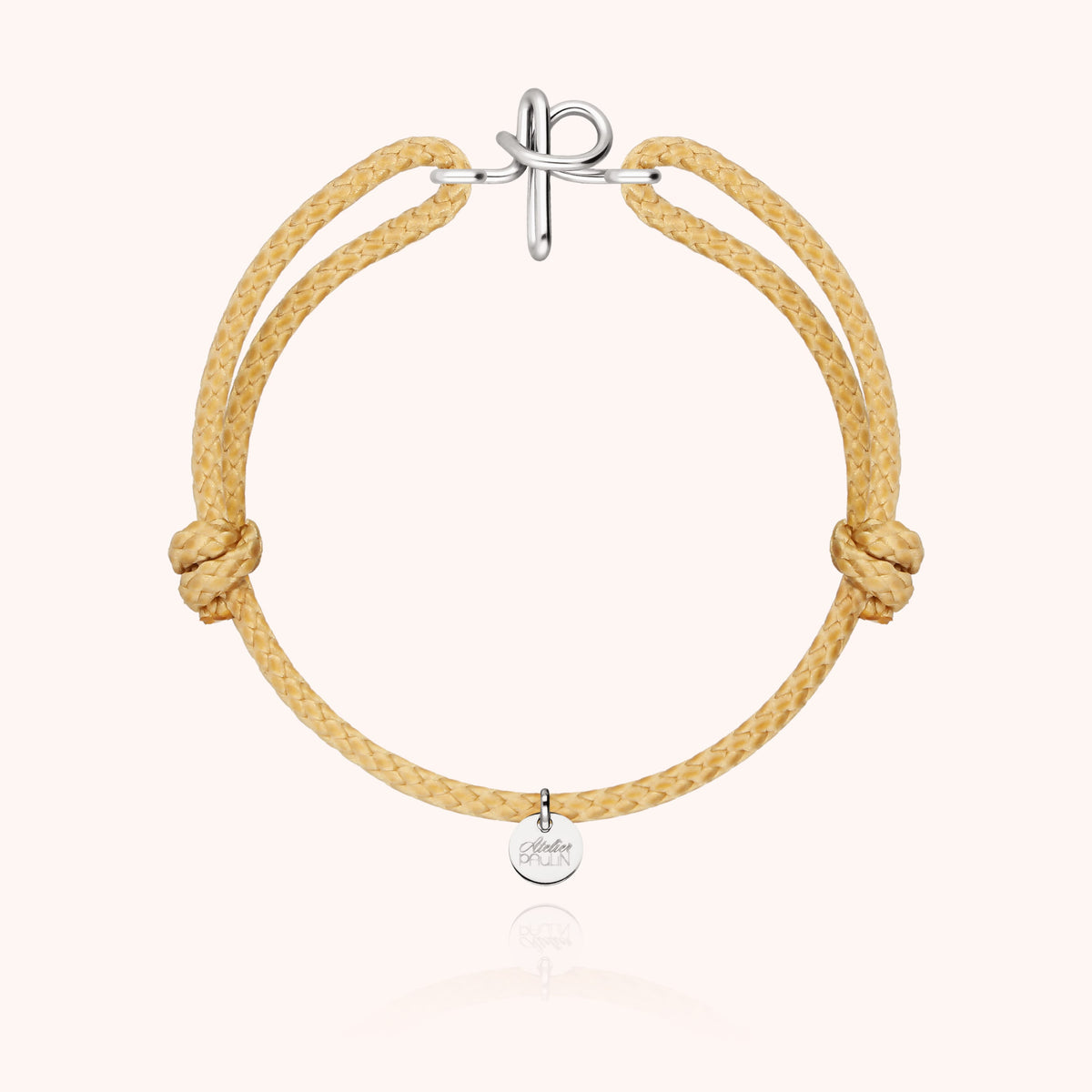 Bracciale Cordino Cerato Iniziale Uomo « P » in filo d'argento sterling 925, cordino beige naturale