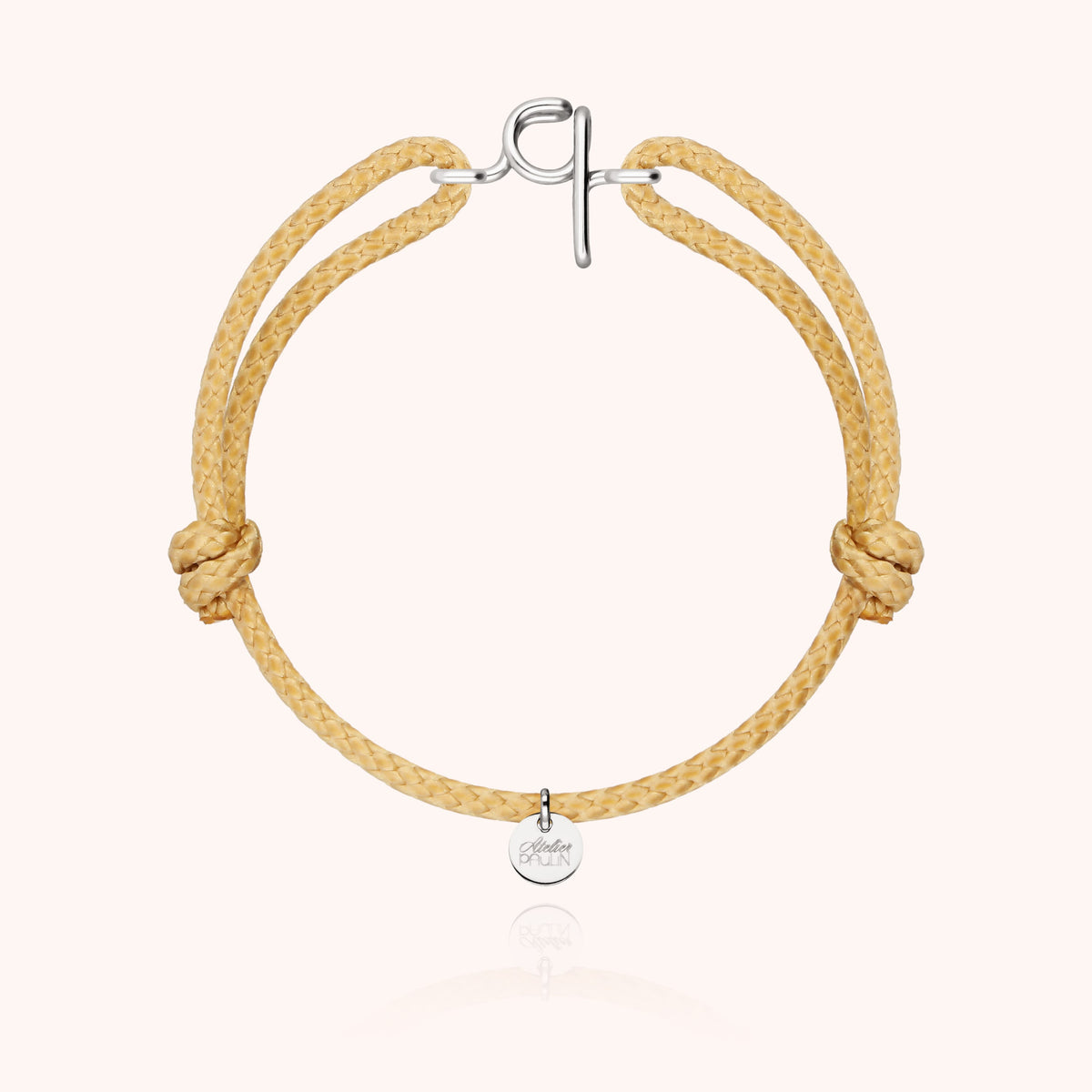 Bracciale Cordino Cerato Iniziale Uomo « Q » in filo d'argento sterling 925, cordino beige naturale