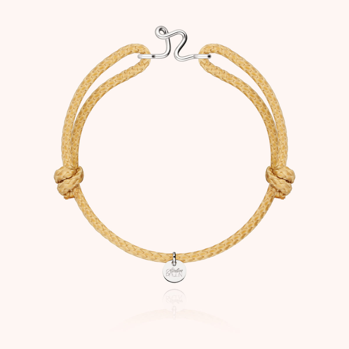 Bracciale Cordino Cerato Iniziale Uomo « R » in filo d'argento sterling 925, cordino beige naturale