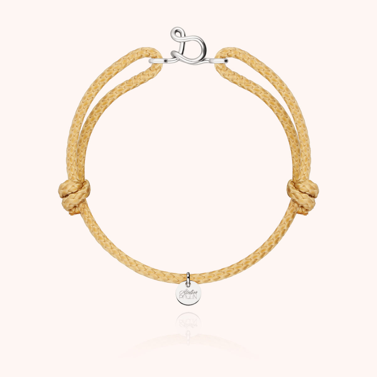 Bracciale Cordino Cerato Iniziale Uomo « S » in filo d'argento sterling 925, cordino beige naturale