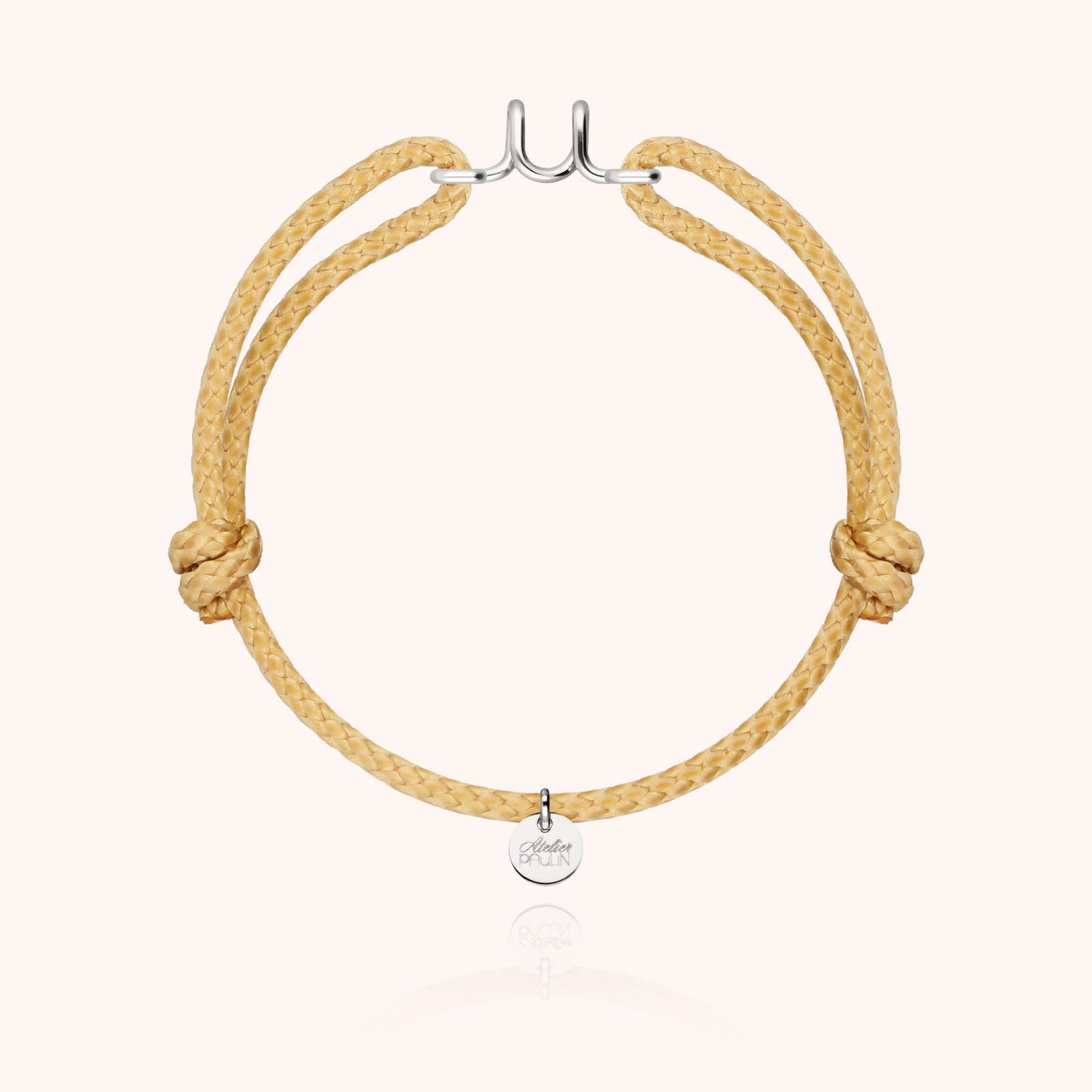 Bracciale Cordino Cerato Iniziale Uomo « U » in filo d'argento sterling 925, cordino beige naturale