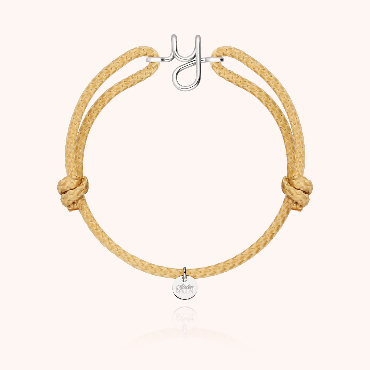 Bracciale Cordino Cerato Iniziale Uomo « Y » in filo d'argento sterling 925, cordino beige naturale