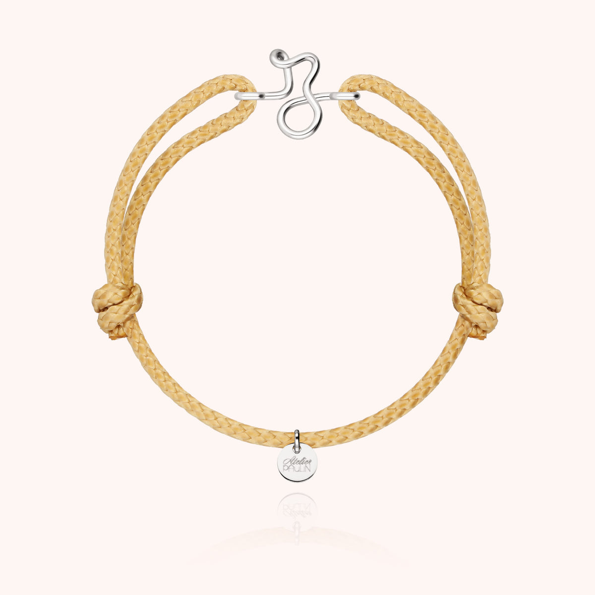 Bracciale Cordino Cerato Iniziale Uomo « Z » in filo d'argento sterling 925, cordino beige naturale