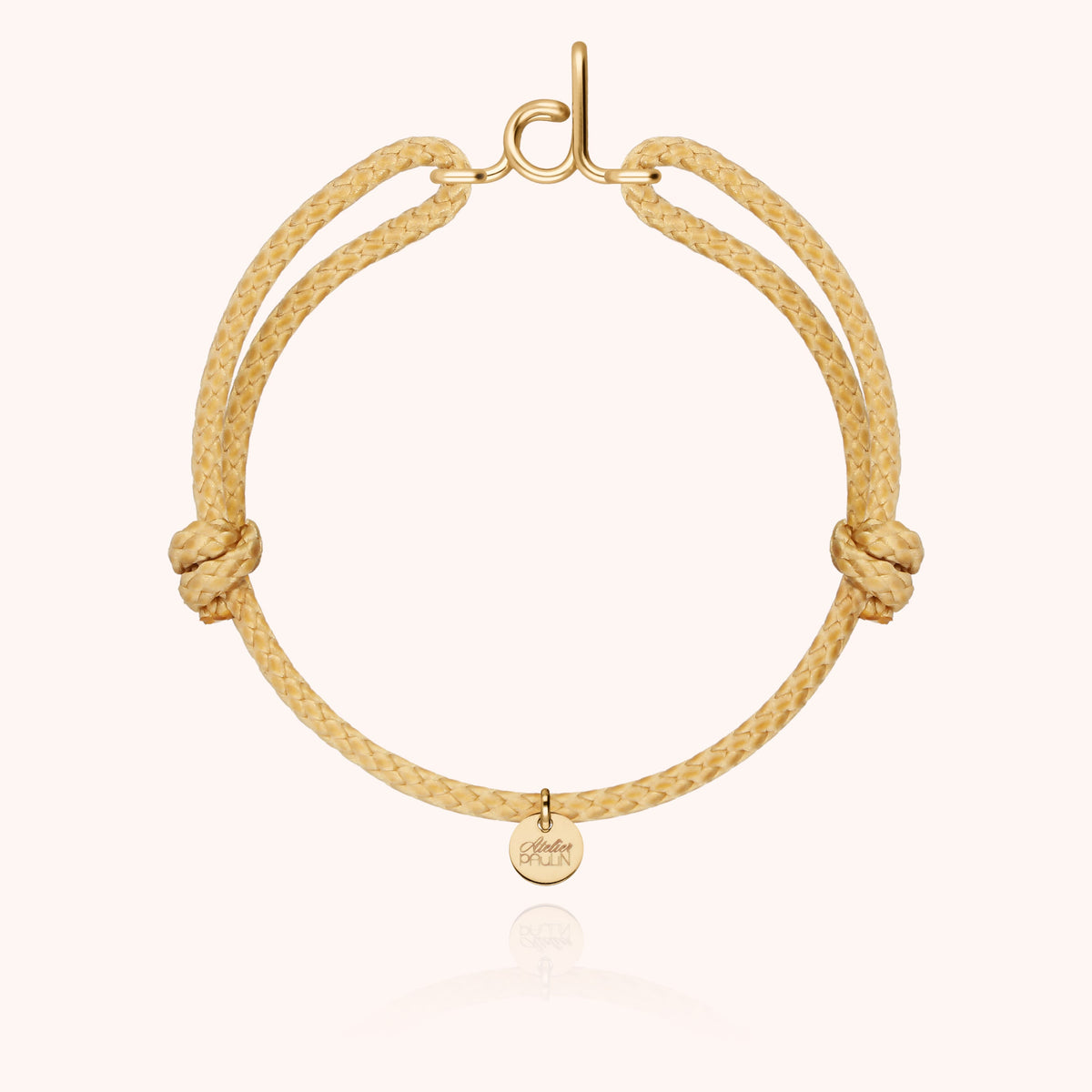 Bracciale Cordino Cerato Iniziale Uomo « D » in filo d'oro giallo laminato 14k, cordino beige naturale