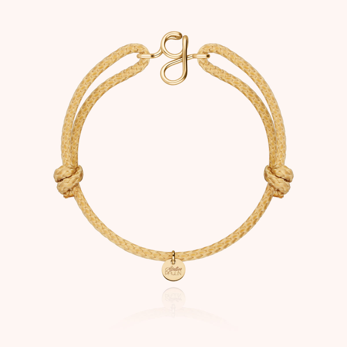 Bracciale Cordino Cerato Iniziale Uomo « G » in filo d'oro giallo laminato 14k, cordino beige naturale