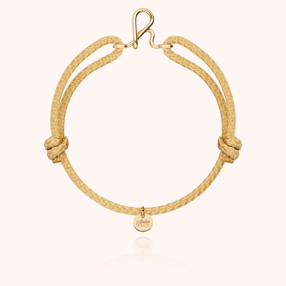 Bracciale Cordino Cerato Iniziale Uomo « H » in filo d'oro giallo laminato 14k, cordino beige naturale