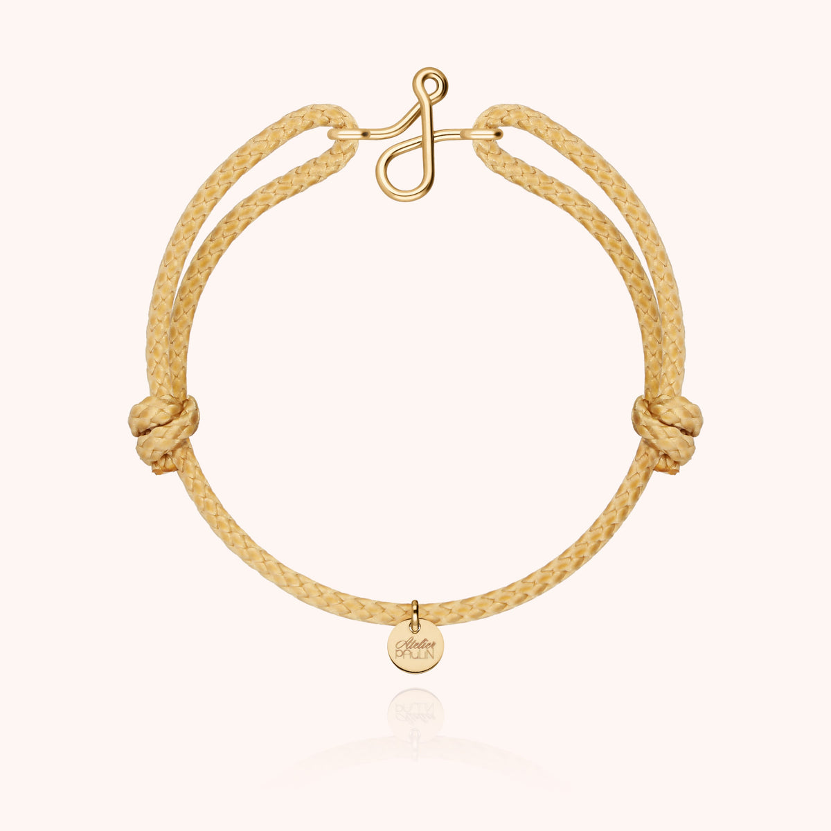 Bracciale Cordino Cerato Iniziale Uomo « J » in filo d'oro giallo laminato 14k, cordino beige naturale