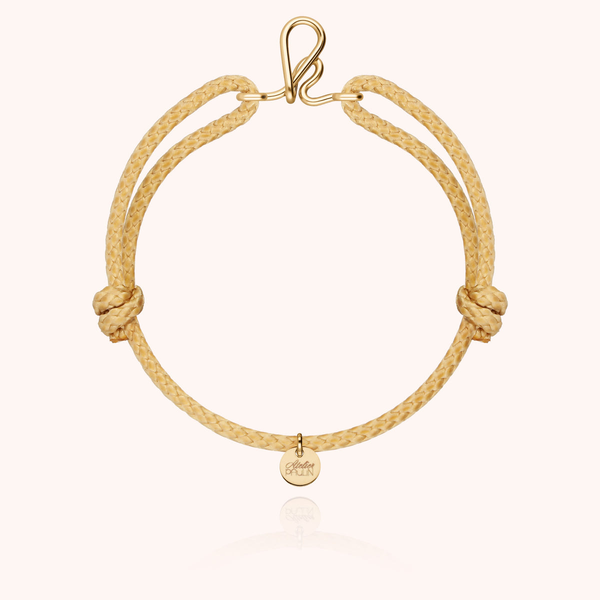 Bracciale Cordino Cerato Iniziale Uomo « K » in filo d'oro giallo laminato 14k, cordino beige naturale