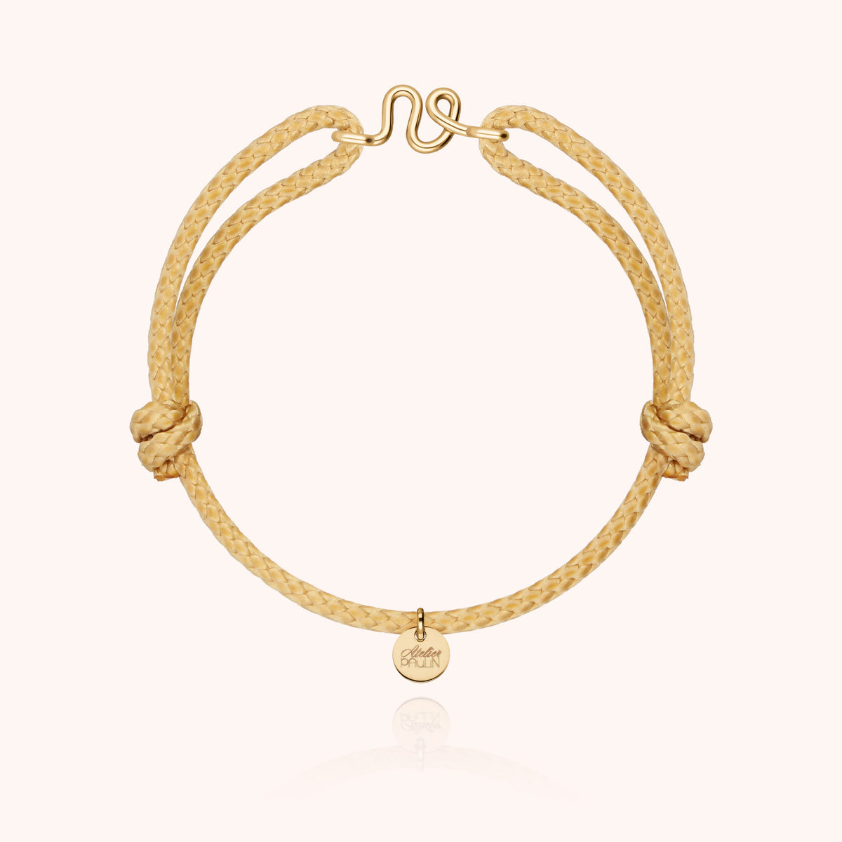 Bracciale Cordino Cerato Iniziale Uomo « V » in filo d'oro giallo laminato 14k, cordino beige naturale
