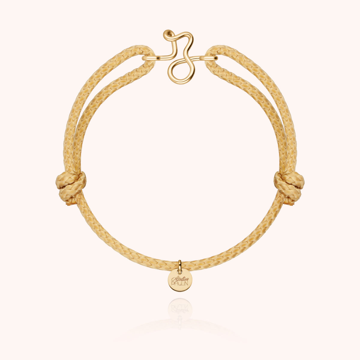 Bracciale Cordino Cerato Iniziale Uomo « Z » in filo d'oro giallo laminato 14k, cordino beige naturale