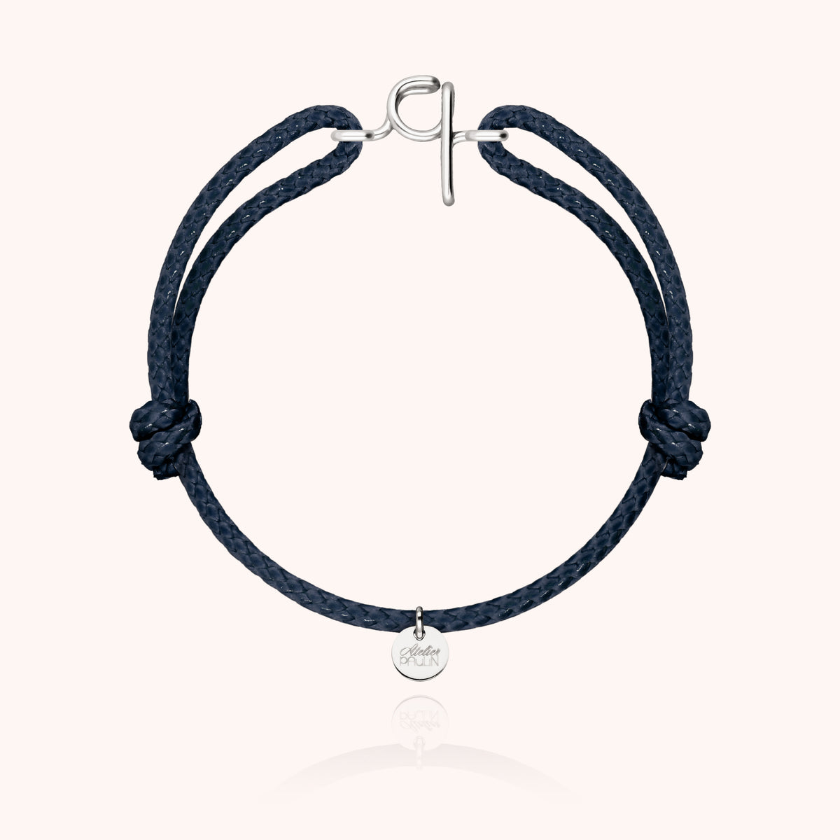 Armband Wachskordel Initiale für Herren „Q" aus 925 Sterlingsilber, marineblaue Kordel