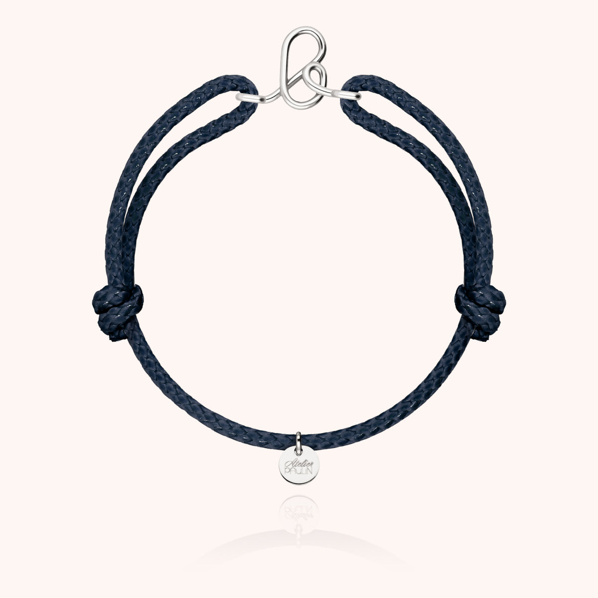 Armband Wachskordel Initiale für Herren „B" aus 925 Sterlingsilber, marineblaue Kordel