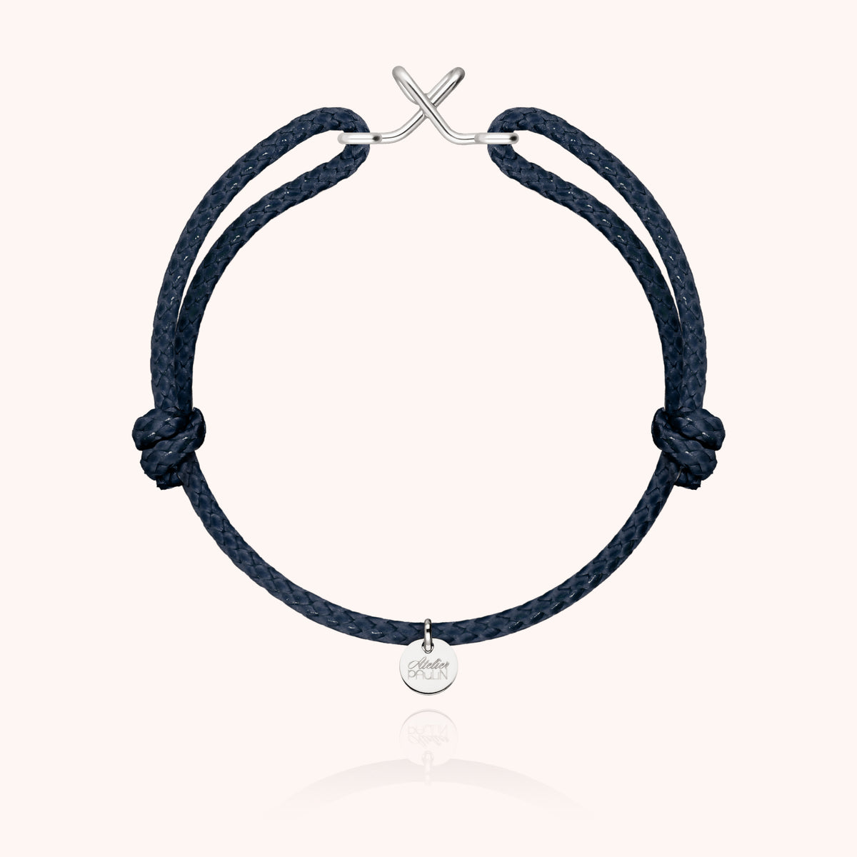 Armband Wachskordel Initiale für Herren „X“ aus 925 Sterlingsilber, marineblaue Kordel