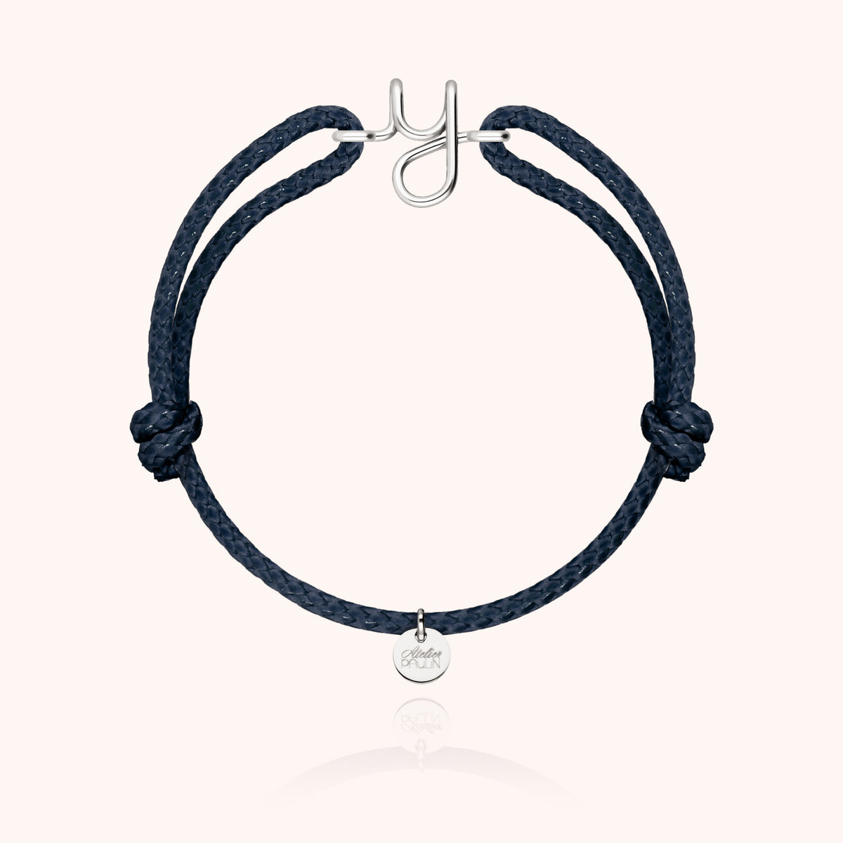 Armband Wachskordel Initiale für Herren „Y" aus 925er Sterlingsilber, marineblaue Kordel