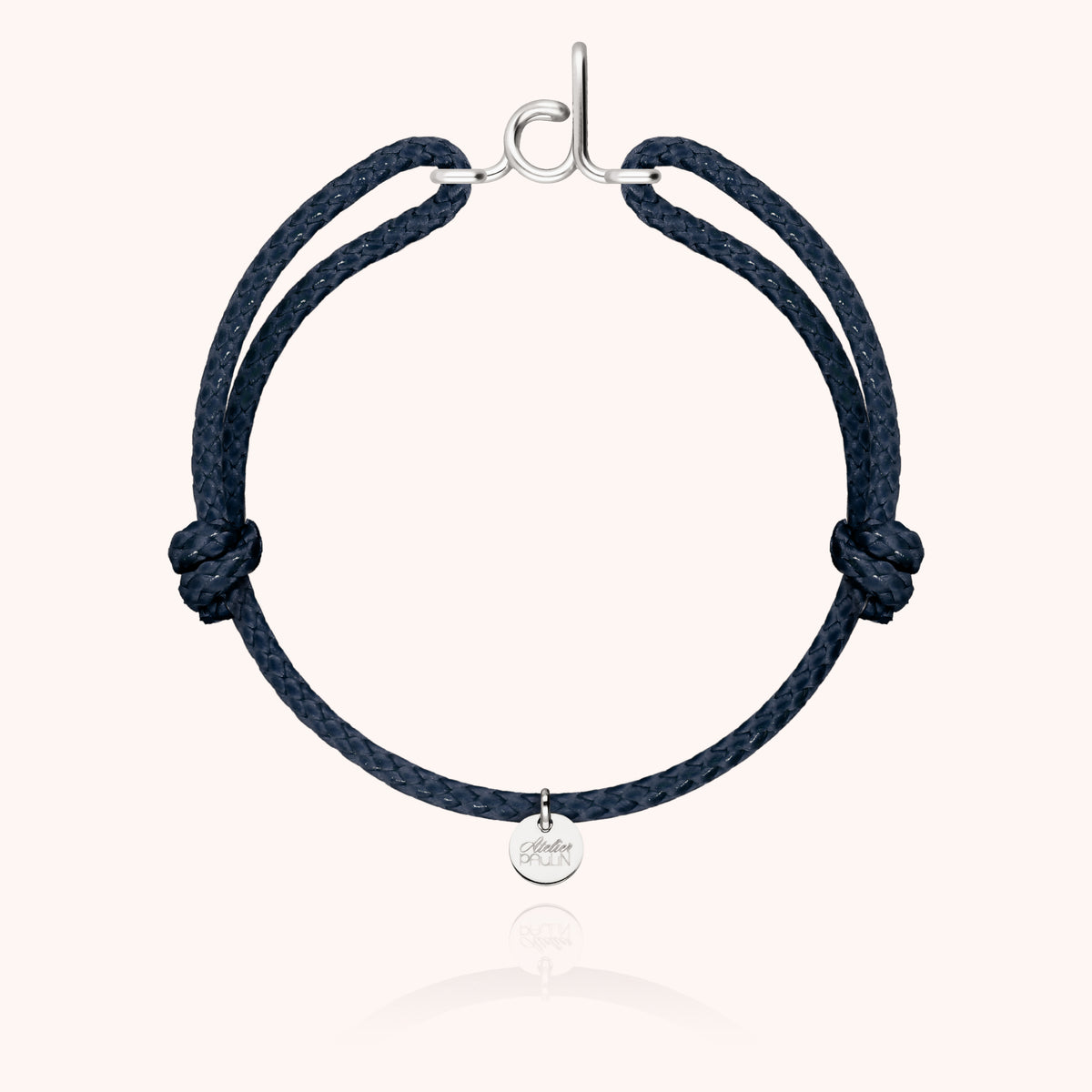 Armband Wachskordel Initiale für Herren „D" aus 925 Sterlingsilber, marineblaue Kordel