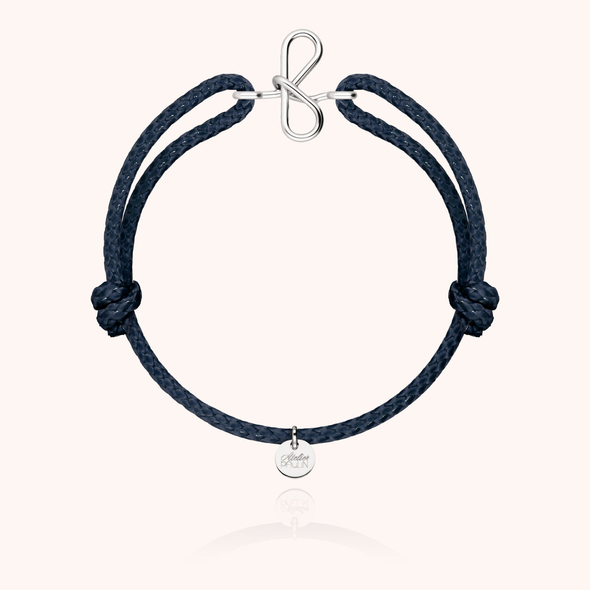 Armband Wachskordel Initiale für Herren „F" aus 925 Sterlingsilber, marineblaue Kordel