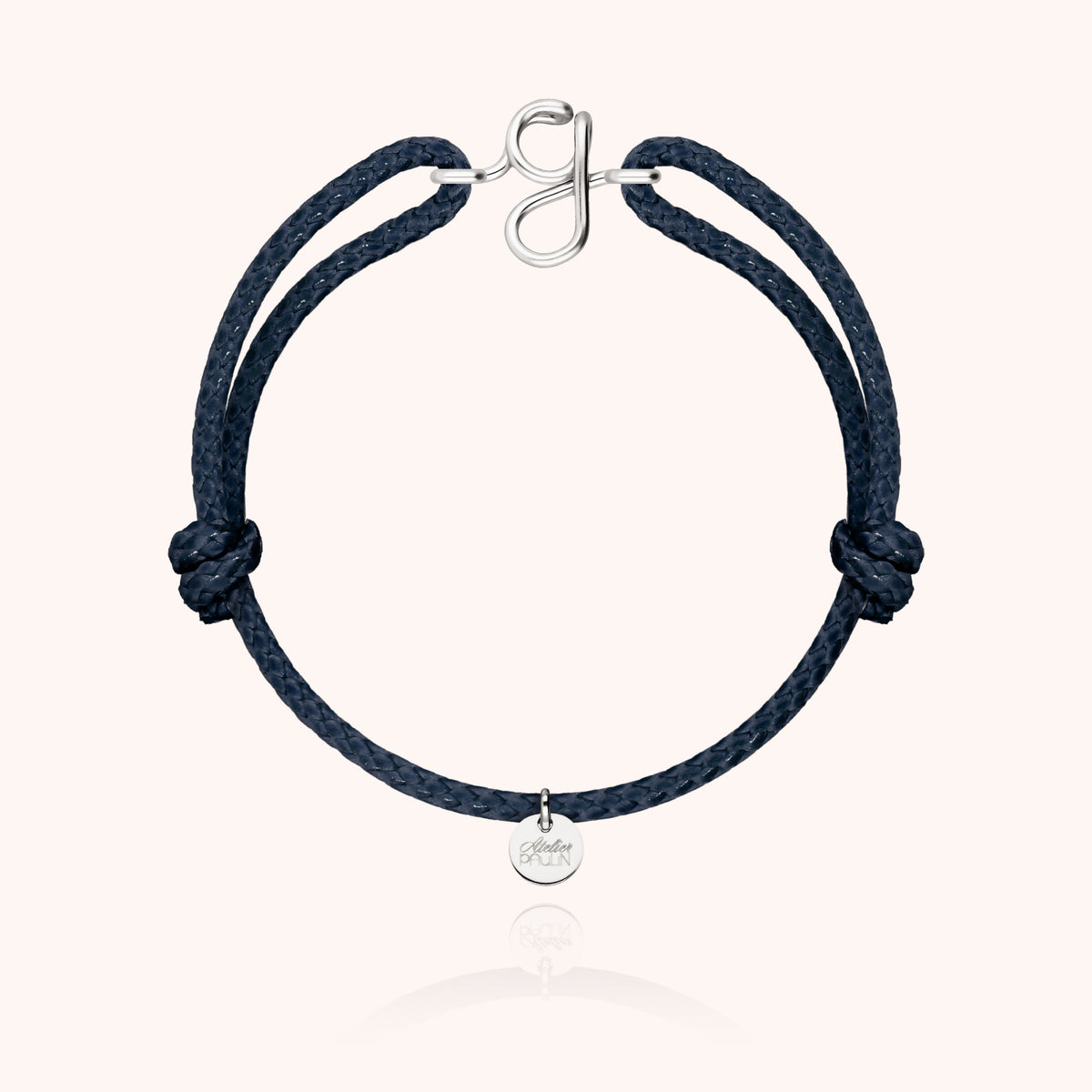 Armband Wachskordel Initiale für Herren „G" aus 925 Sterlingsilber, marineblaue Kordel