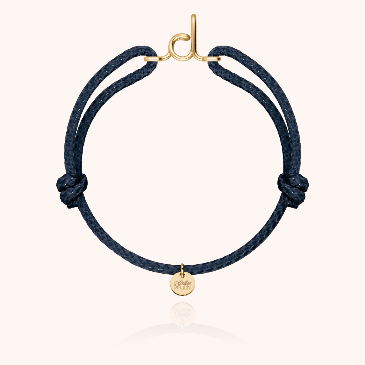 Bracciale Cordino Cerato Iniziale Uomo « D » in filo d'oro giallo laminato 14k, cordino blu navy