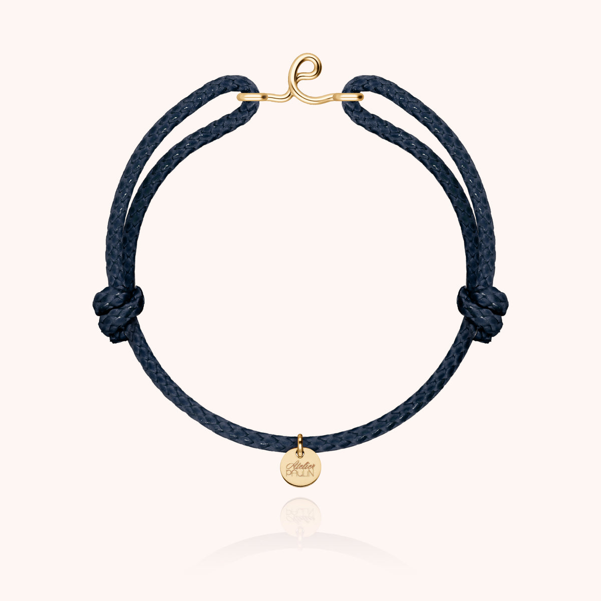 Bracciale Cordino Cerato Iniziale Uomo « E » in filo d'oro giallo laminato 14k, cordino blu navy