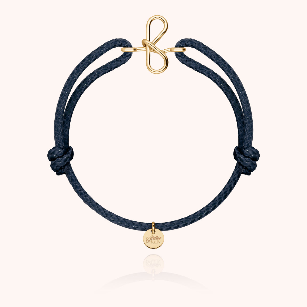 Bracciale Cordino Cerato Iniziale Uomo « F » in filo d'oro giallo laminato 14k, cordino blu navy