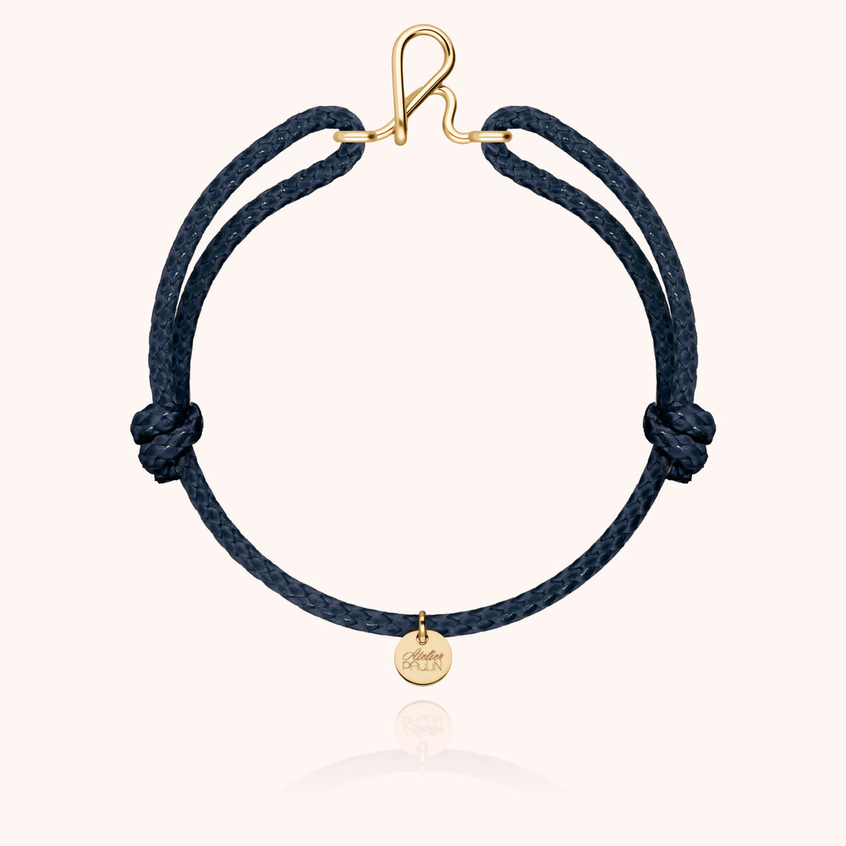 Bracciale Cordino Cerato Iniziale Uomo « H » in filo d'oro giallo laminato 14k, cordino blu navy