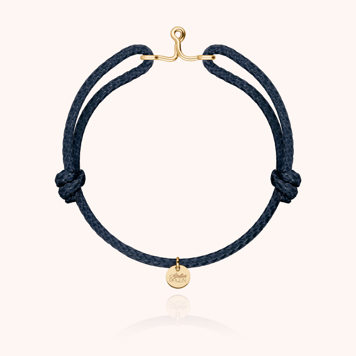 Bracciale Cordino Cerato Iniziale Uomo « I » in filo d'oro giallo laminato 14k, cordino blu navy
