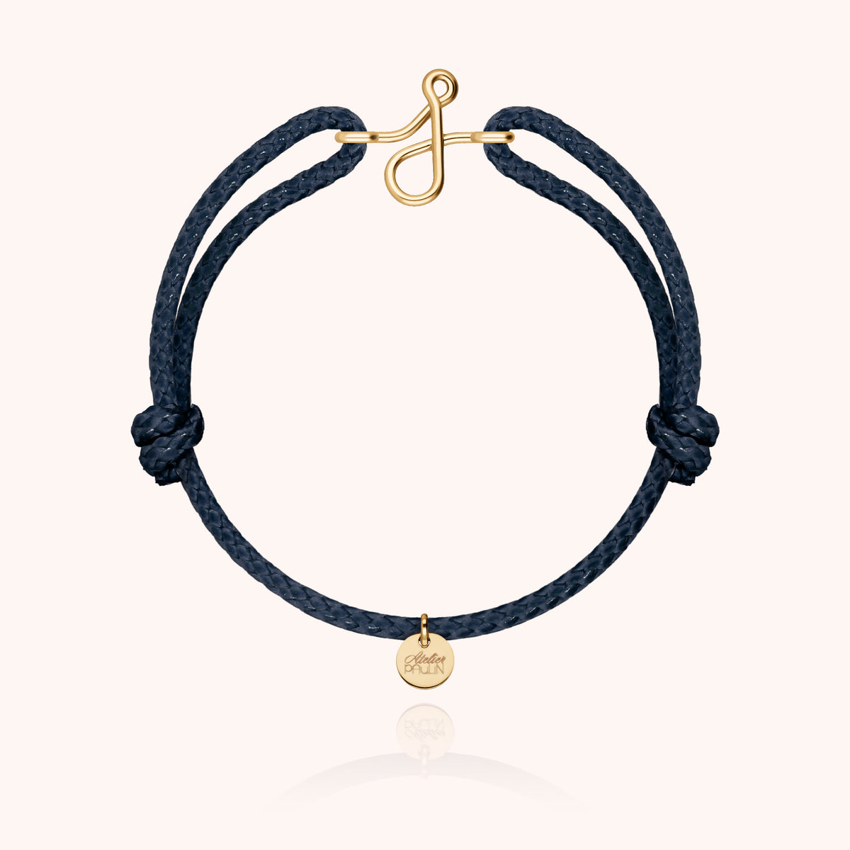 Bracciale Cordino Cerato Iniziale Uomo « J » in filo d'oro giallo laminato 14k, cordino blu navy