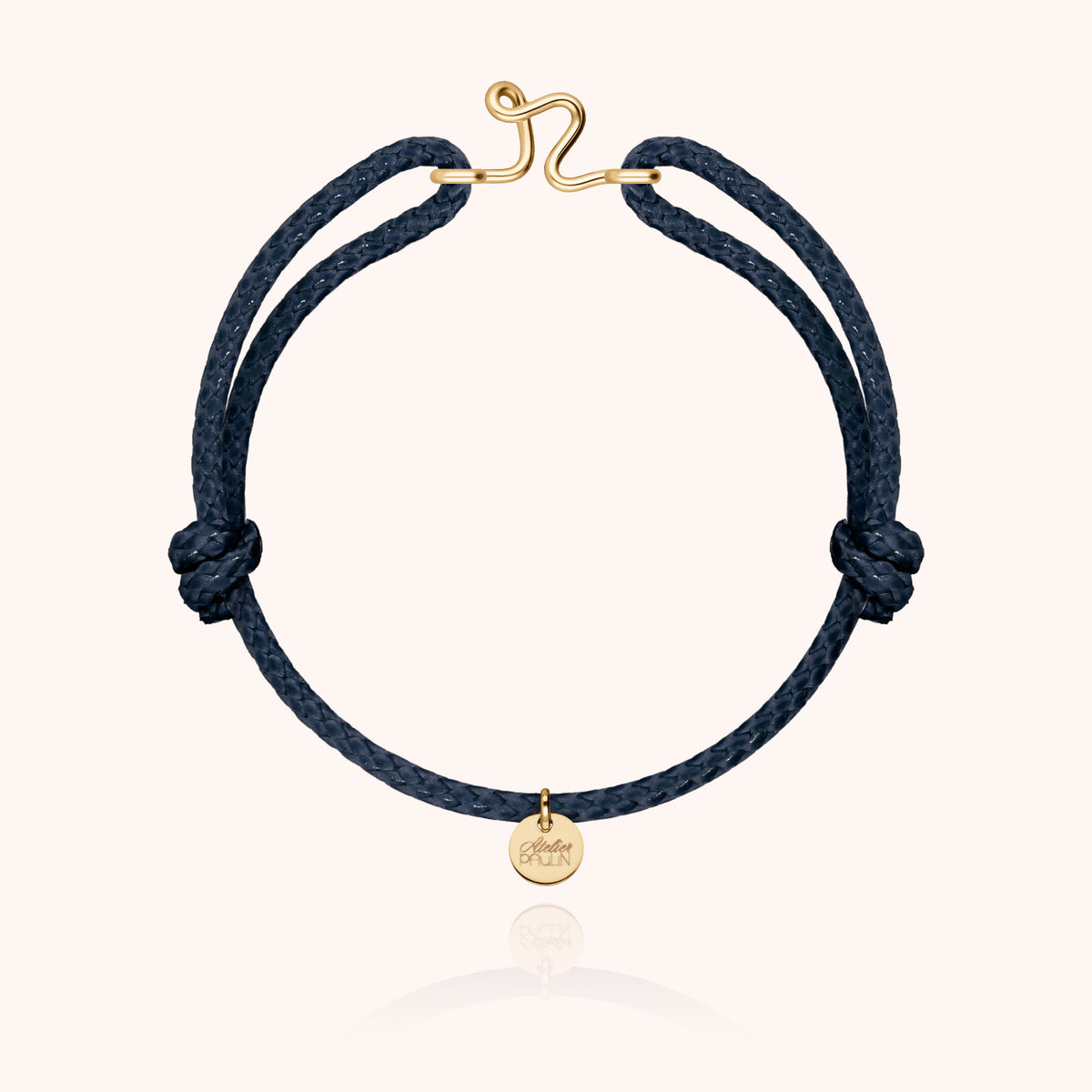 Bracciale Cordino Cerato Iniziale Uomo « R » in filo d'oro giallo laminato 14k, cordino blu navy