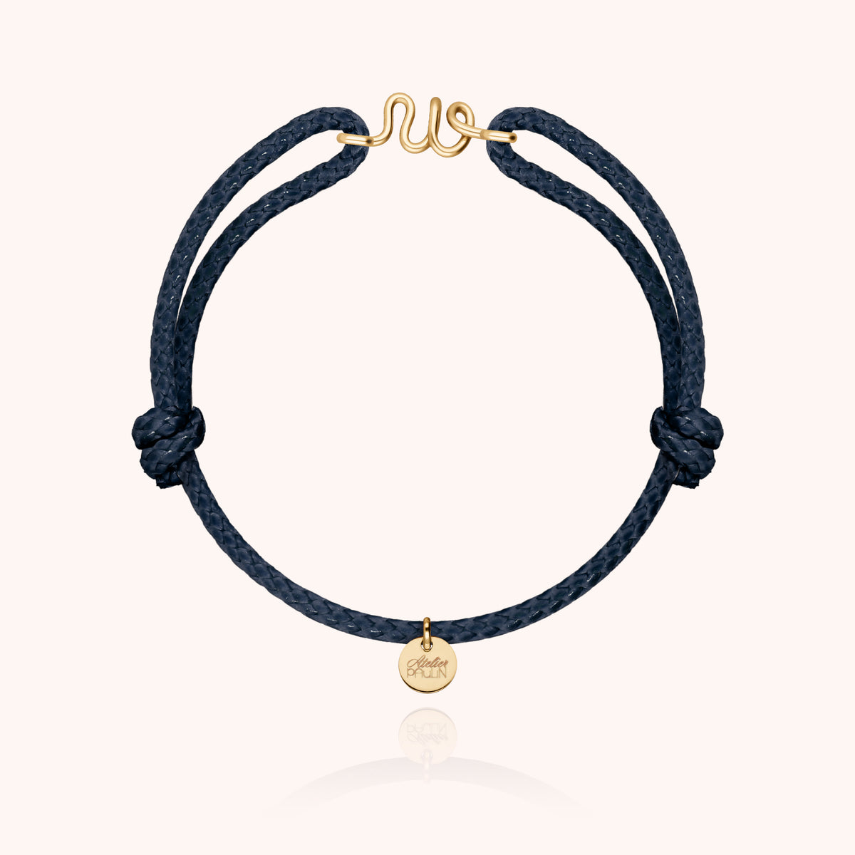 Bracciale Cordino Cerato Iniziale Uomo « W » in filo d'oro giallo laminato 14k, cordino blu navy