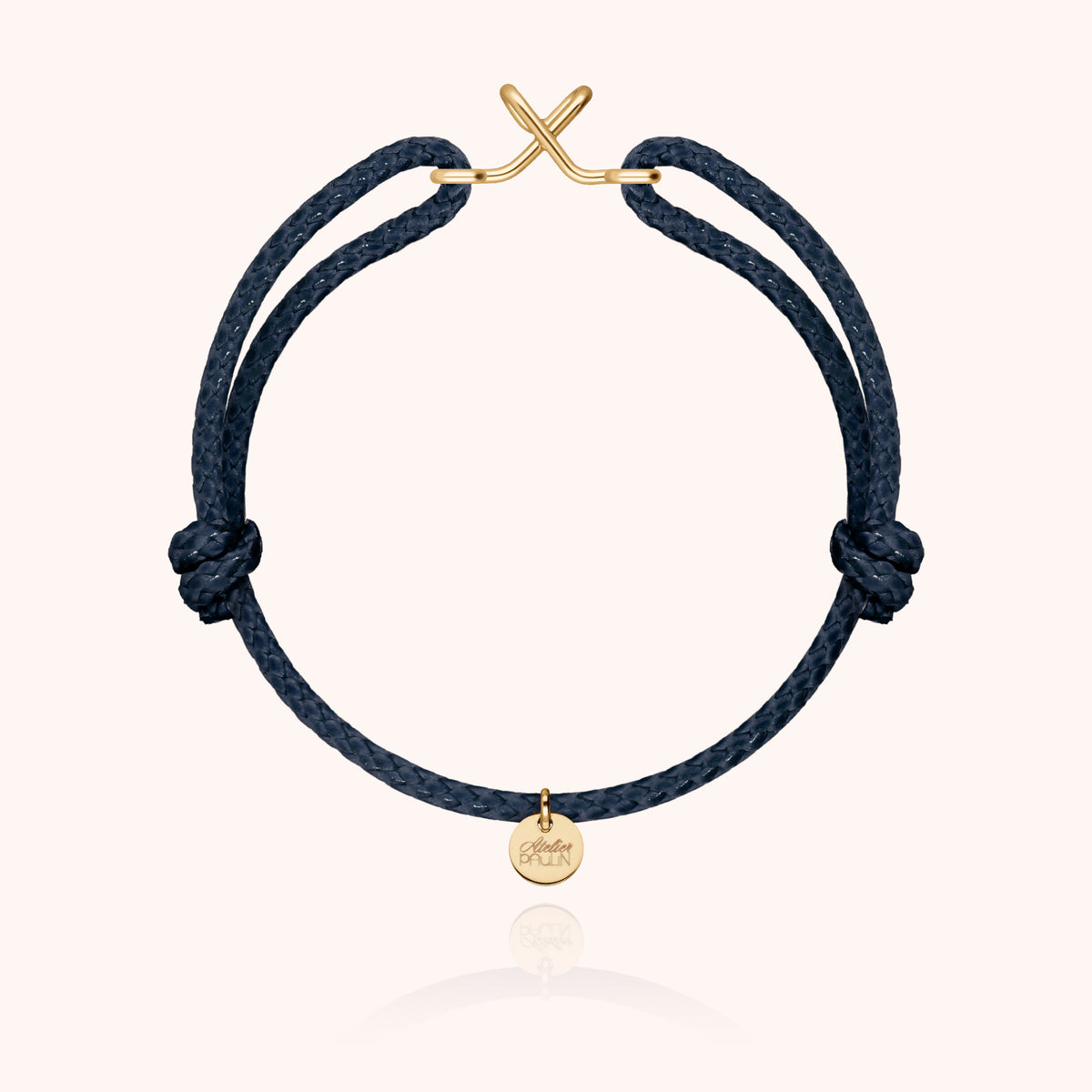 Bracciale Cordino Cerato Iniziale Uomo « X » in filo d'oro giallo laminato 14k, cordino blu navy