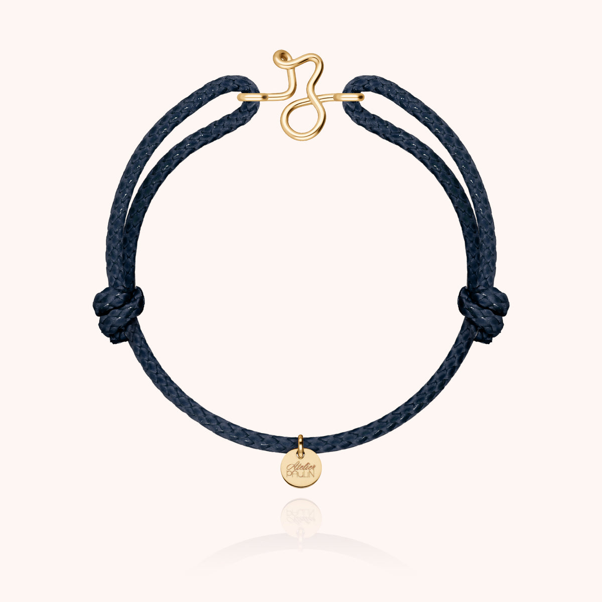 Bracciale Cordino Cerato Iniziale Uomo « Z » in filo d'oro giallo laminato 14k, cordino blu navy
