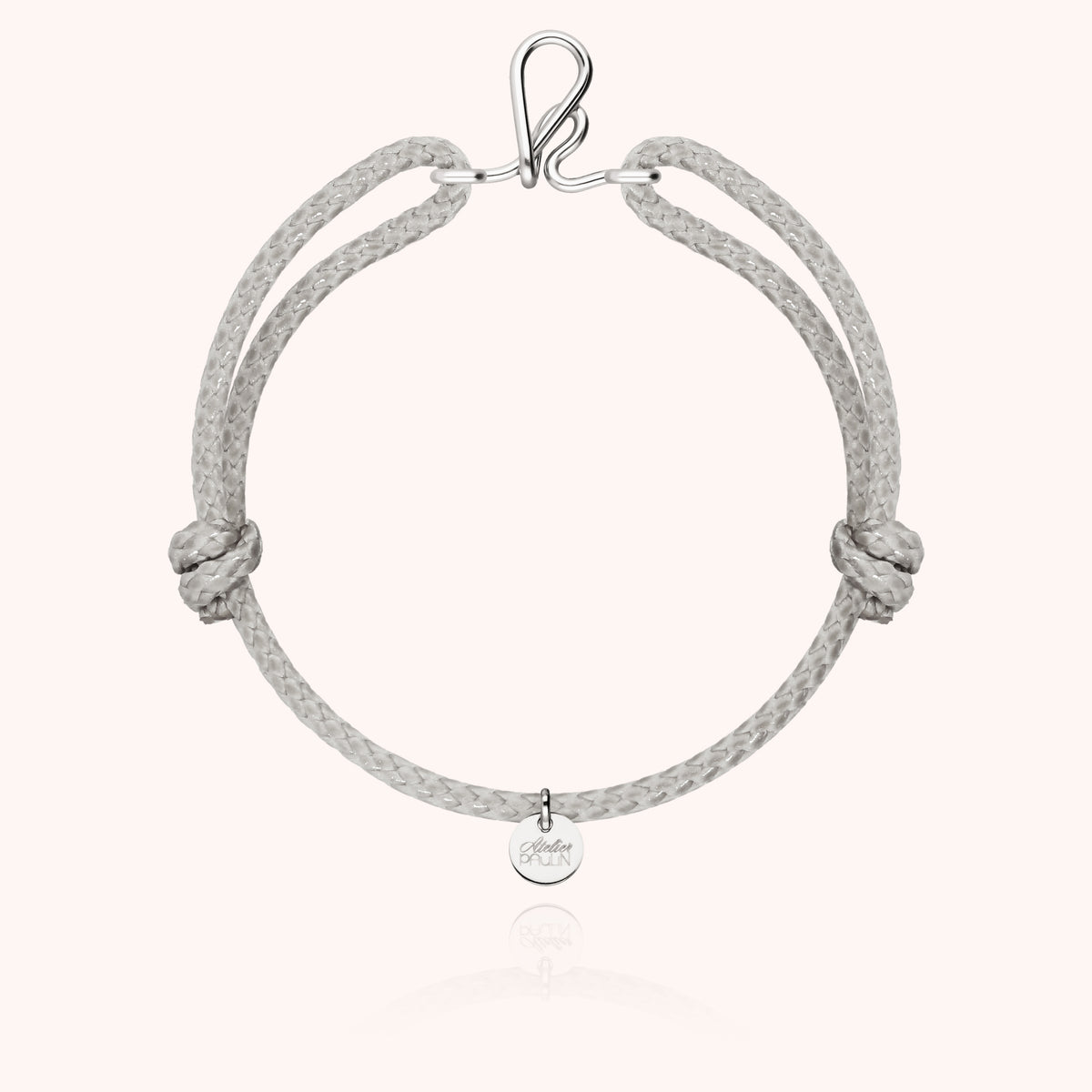 Armband Wachskordel Initiale für Herren „K" aus 925 Sterlingsilber, graue Kordel