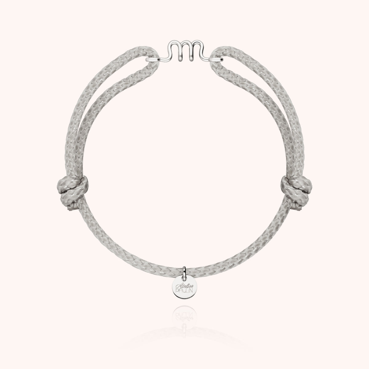 Wachskordel-Armband Initiale für Herren „M" aus 925 Sterlingsilber, graue Kordel